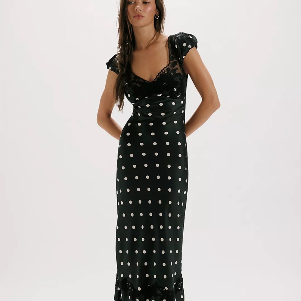 Free People Black Maxi Dress with White Polka Dots
